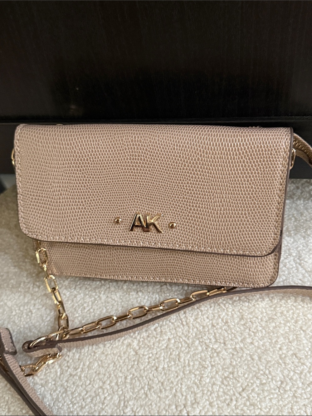 Anne Klein Metallic Taupe Crossbody Wallet - Elegant Women's Bag